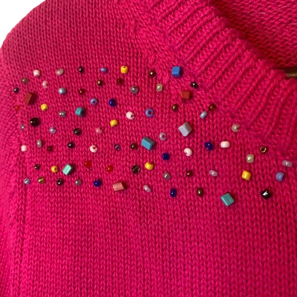Happy Sheep Pink Magenta Knit Cardigan with colorful beading detail size small - Picture 4 of 7